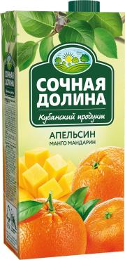 Напиток сокосодержащий из апельсинов манго и мандаринов Сочная Долина, 950 мл., тетра-пак