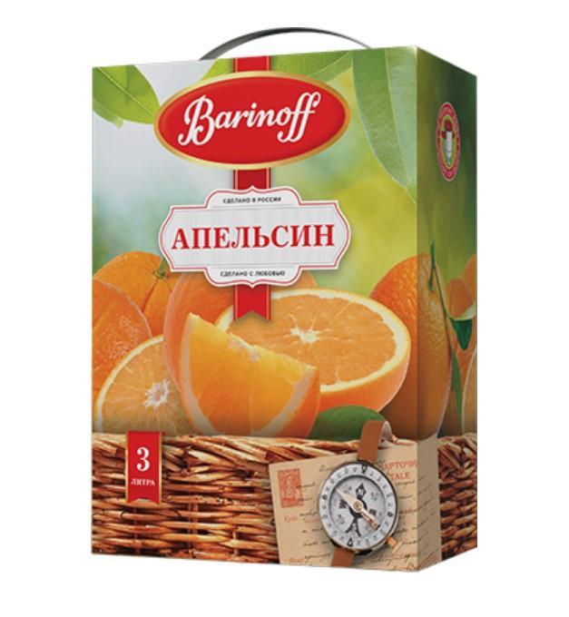 Напиток сокосодержащий Barinoff апельсиновый с мякотью 3 л., тетра-пак