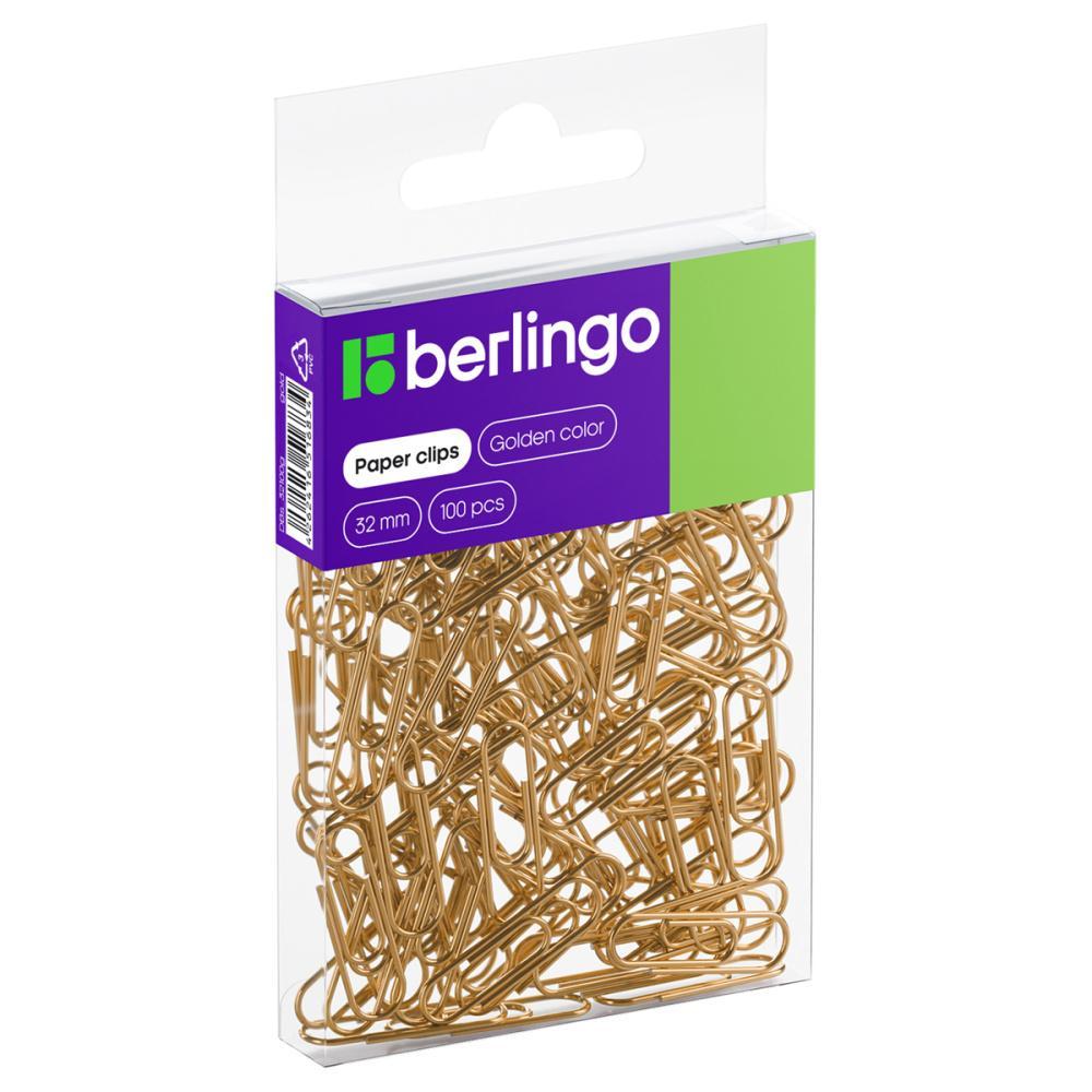 Скрепки Berlingo 32 мм 100 штук золото, блистер