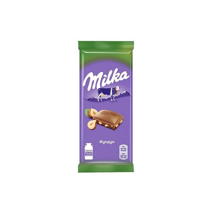 Шоколад Milka молочный с дробленым фундуком 80 гр., флоу-пак