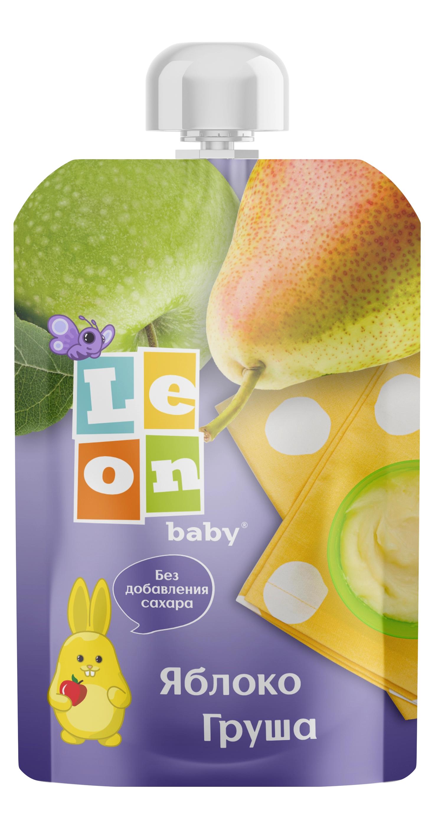 Пюре Leon baby из яблок и груш с 5 мес. 90 гр., пауч
