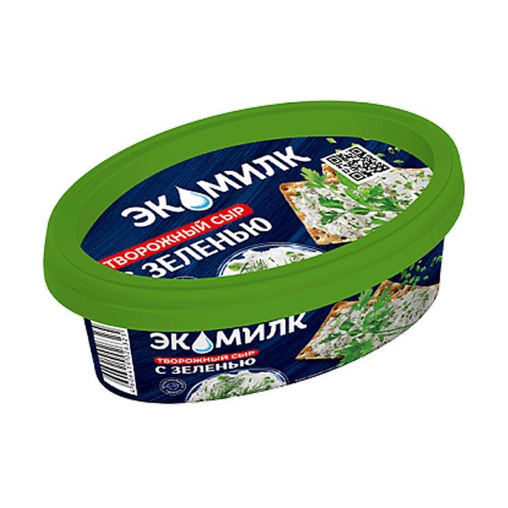 Сыр творожный Экомилк с зеленью 60% 120 гр., пластиковая упаковка