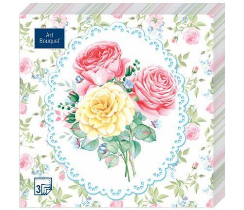 Салфетки бумажные Bouquet Розовый сад 3 слоя 33х33 см. 20 шт., пленка
