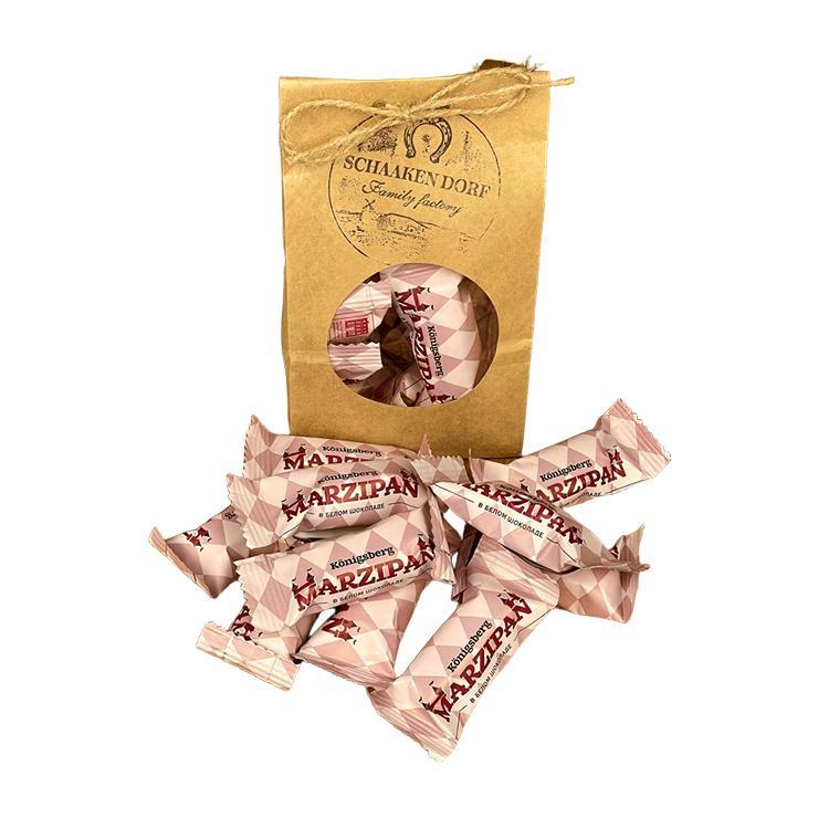 Конфеты ШААКЕН ДОРФ Марципан в белом шоколаде 300 гр., крафт