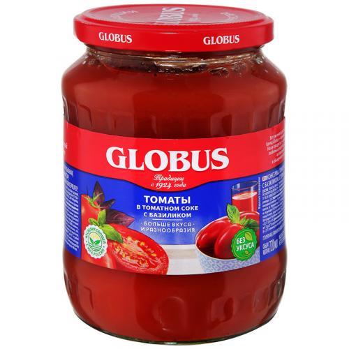 Томаты в томатном соке с базиликом, Globus, 680 гр., Стекло
