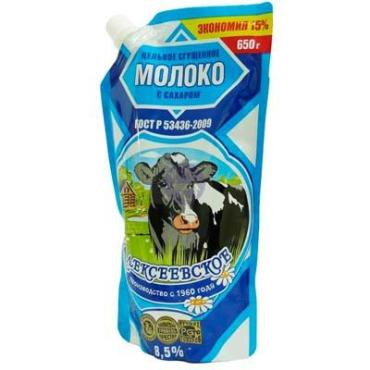 Сгущенное молоко  Алексеевское с сахаром 8,5%, 650 гр., дой-пак