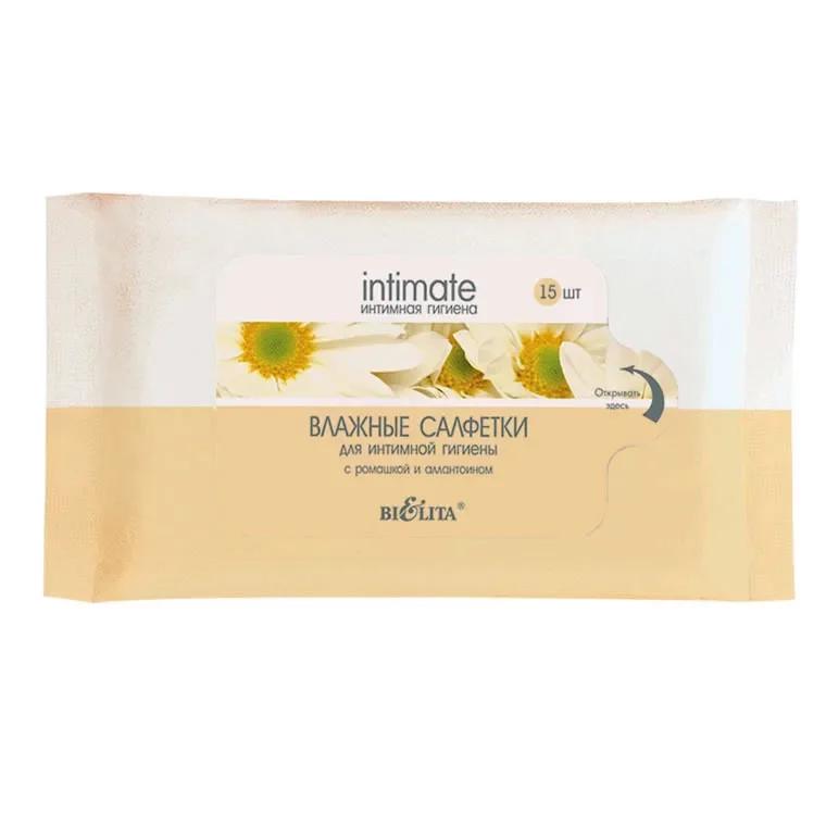 Влажные салфетки Intimate natural для интимной гигиены с ромашкой 15 шт., флоу-пак