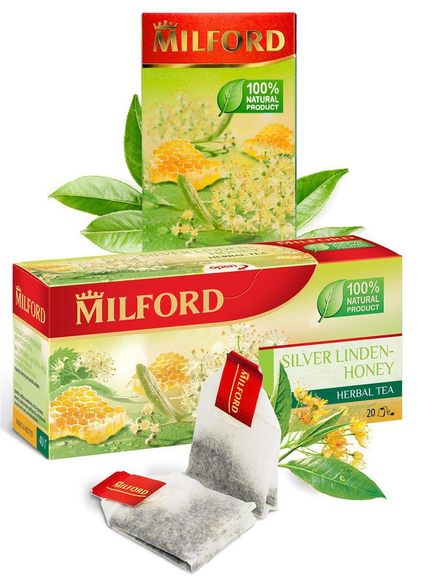 Чай Milford Серебристая Липа-Мед травяной 20 пакетиков 40 гр., картон