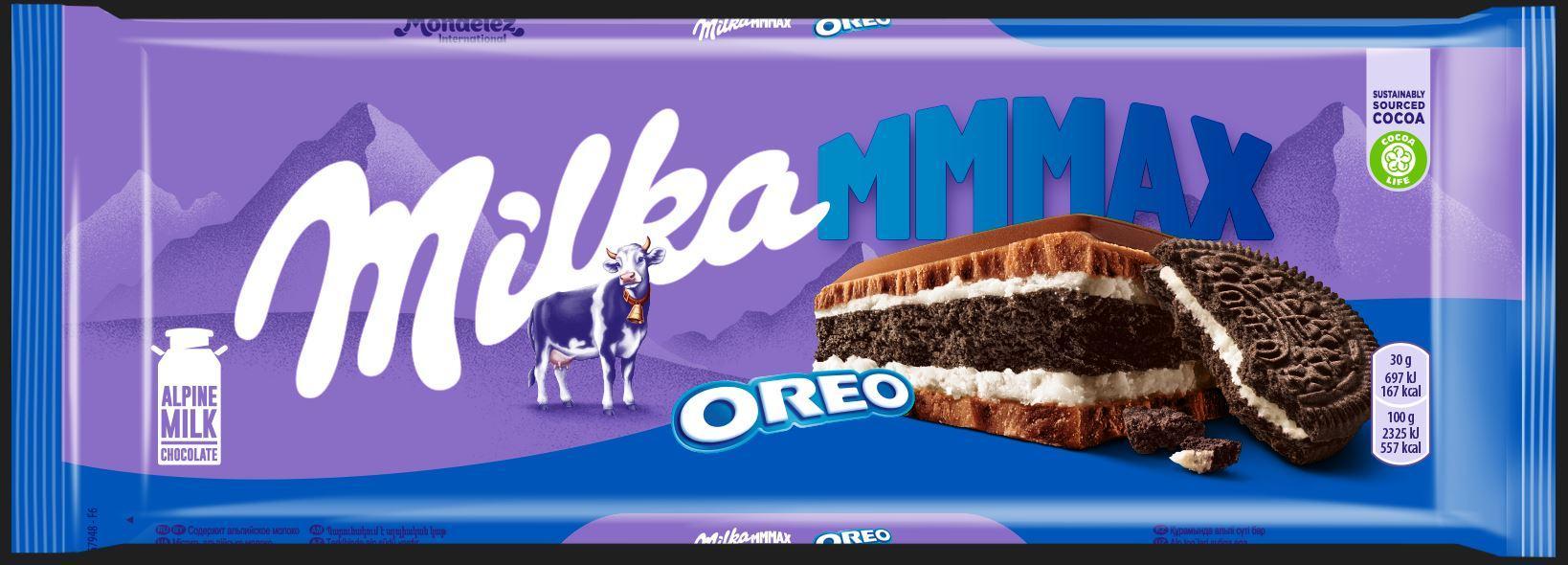 Шоколад Milka молочный начинка ваниль и печенье Oreo 300 гр., флоу-пак