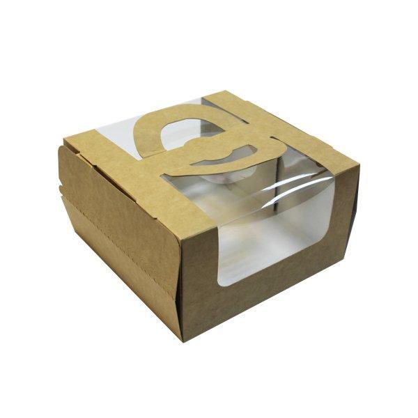 Коробка под торт с окном крафт 180х180х100 Евро с ручками