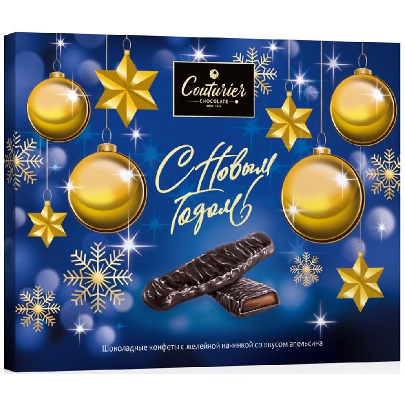 Конфеты Couturier jelly золотые игрушки со вкусом апельсина 155 гр., картон