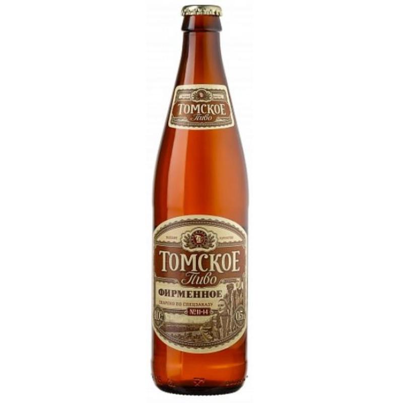 Пиво светлое пастеризованное фильтрованное 4,0% Томское пиво Фирменное, 500 мл., стекло