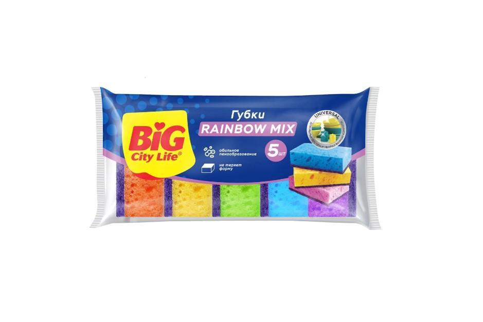 Губки кухонные Big City Life rainbow крупнопористые 5 шт., флоу-пак