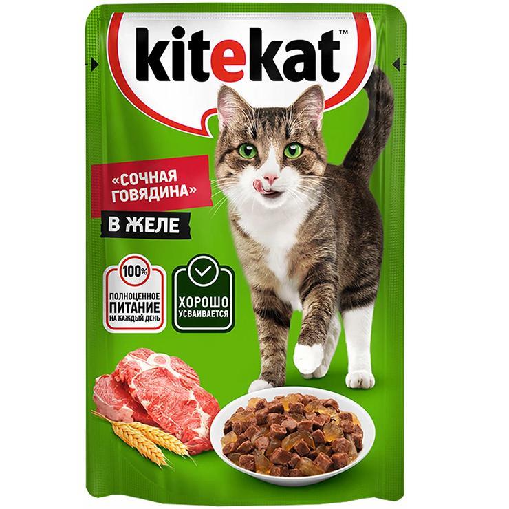 Влажный корм для кошек Kitekat с говядиной в желе 85 гр., пауч