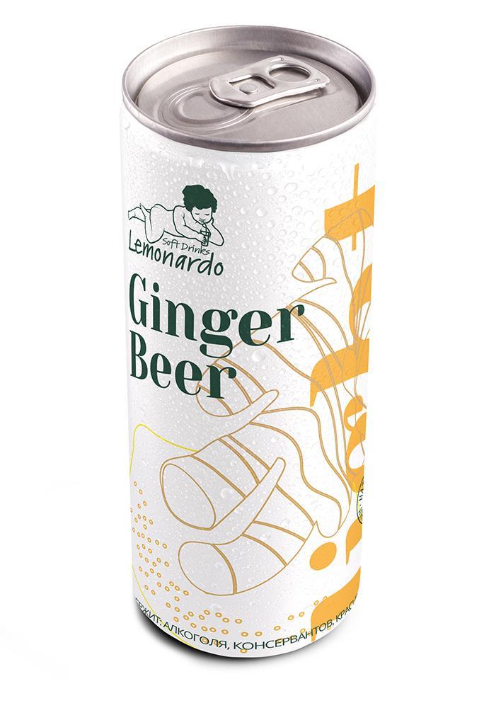 Лимонад Lemonardo Ginger Beer Light имбирный натуральный со стевией 330 мл., ж/б