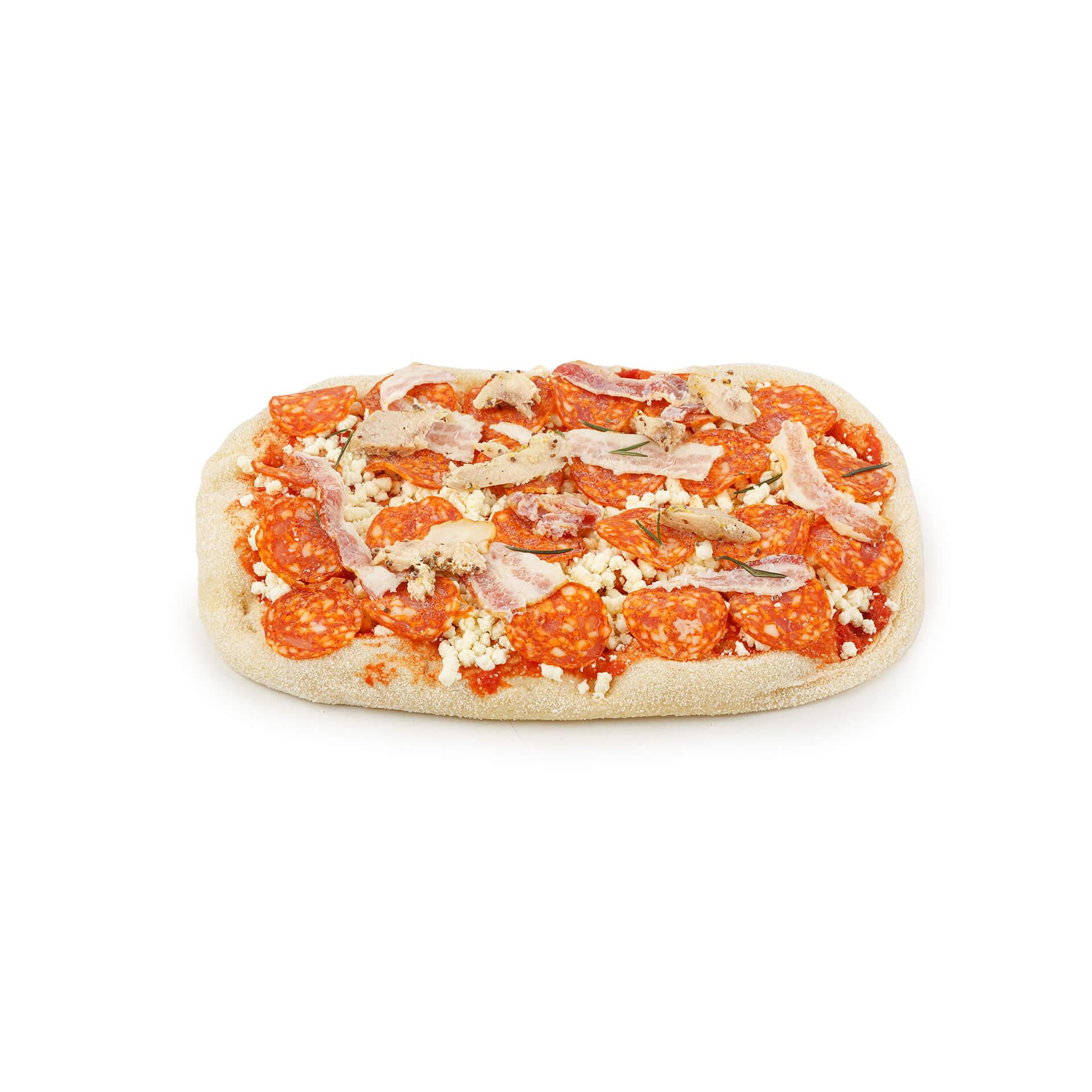 Римская пицца Maestrello Мясная с чоризо беконом и курицей 445 гр., картон