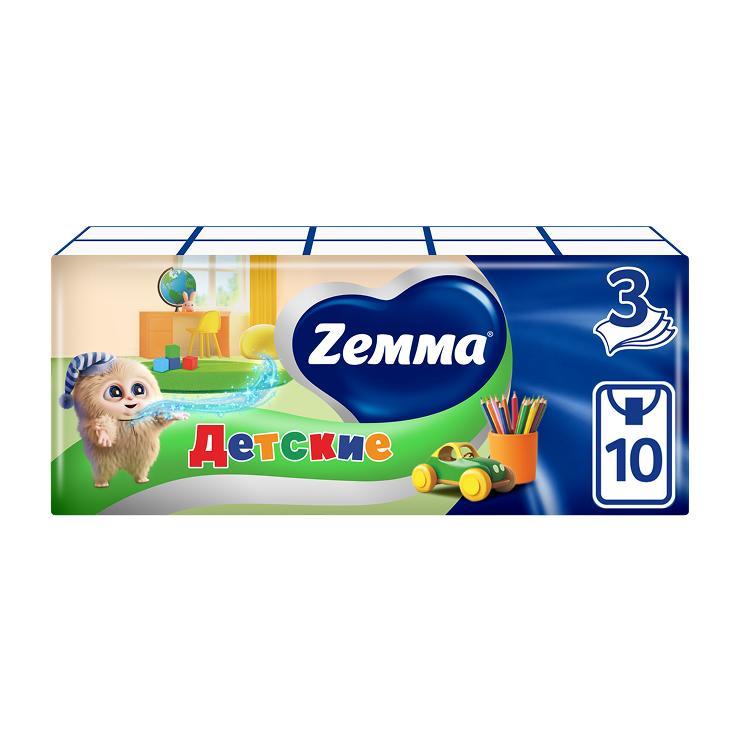 Платочки бумажные носовые Zemma Kids 3 слоя 10 шт., пакет