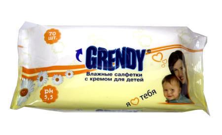 Салфетки Grendy влажные с кремом для детей 50 шт., флоу-пак