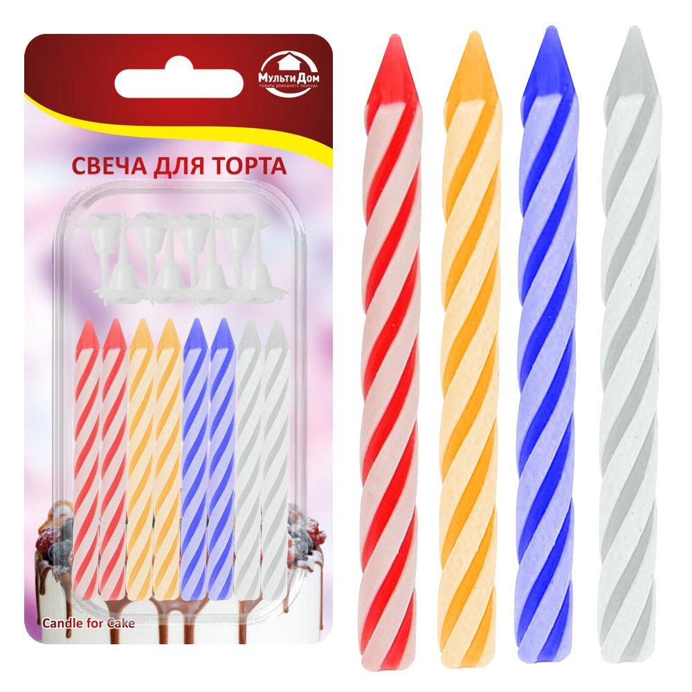 Свечи для торта МультиДом с подставками 8 штук 6х0,5см., блистер