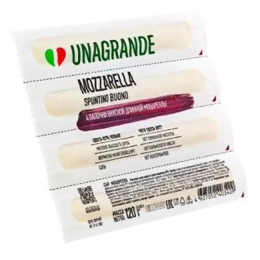 Сыр Unagrande Моцарелла палочки 45% бзмж, 120 гр., флоу-пак