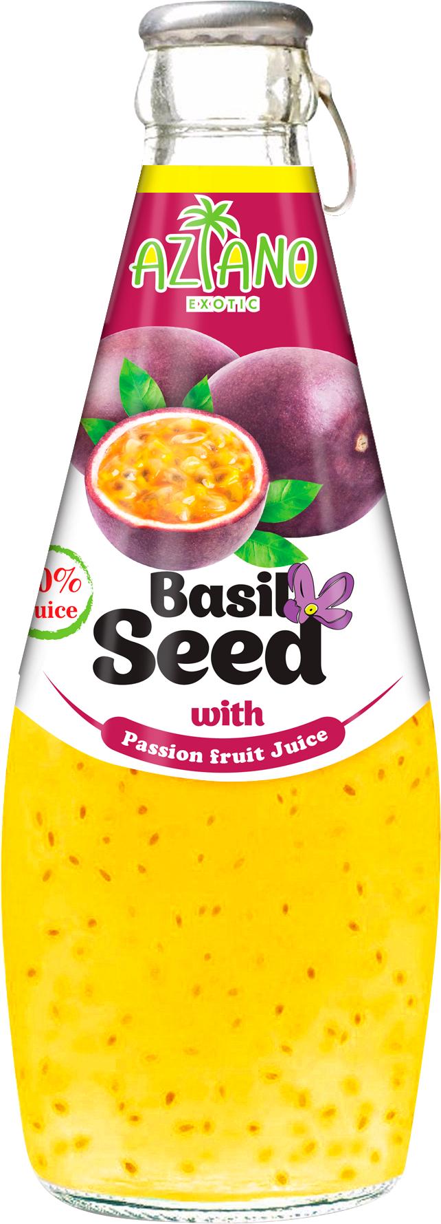 Напиток сокосодержащий Aziano Passion Fruit Juice with Basil Seed 30% 290 мл., стекло