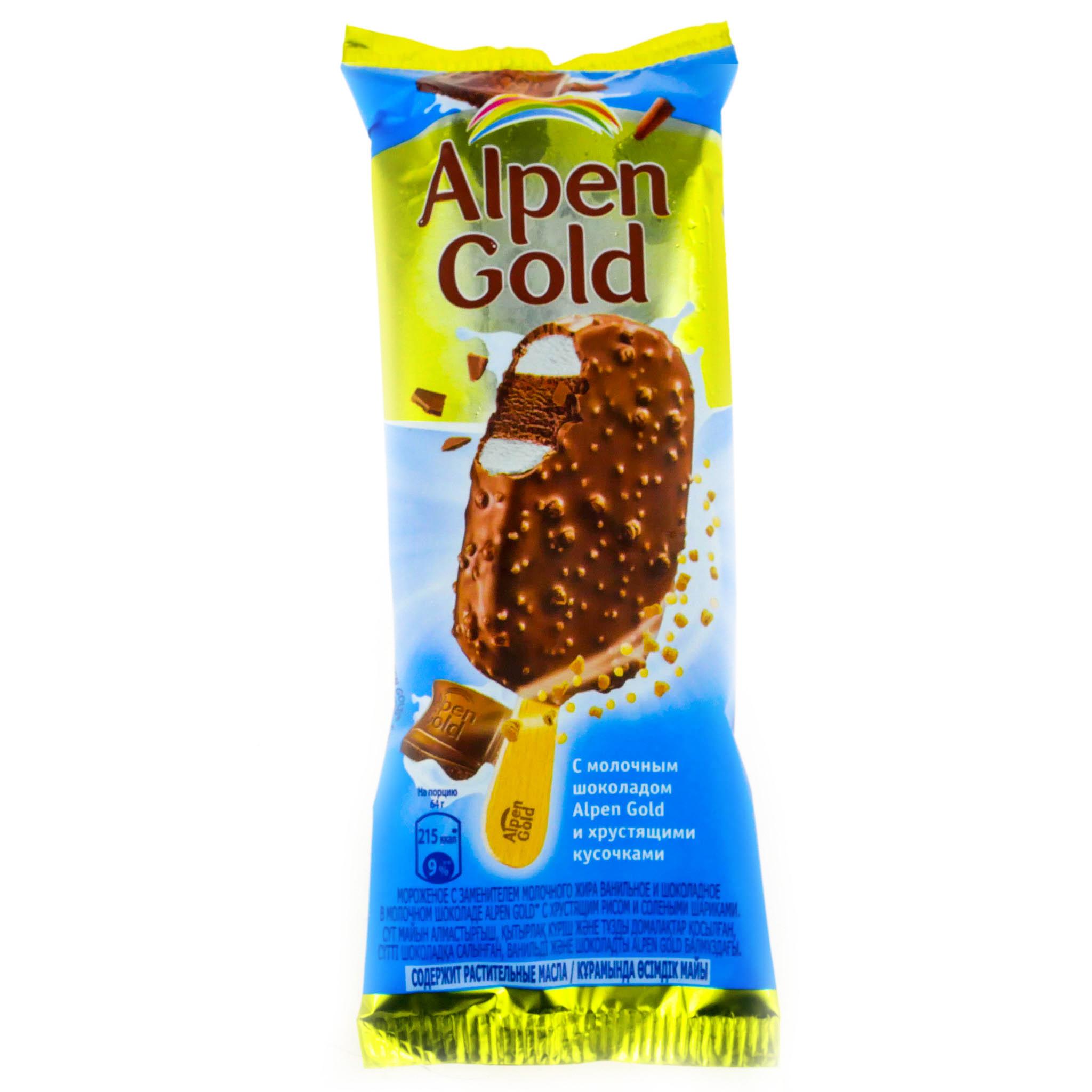 Мороженое Alpen Gold эскимо шоколад воздушный рис и солёное печенье 90 гр., флоу-пак