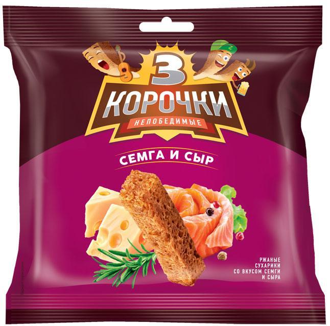 Сухарики 3 Корочки ржаные семга с сыром 40 гр., флоу-пак