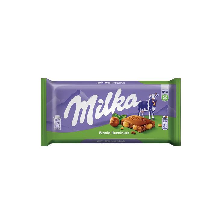Шоколад Milka whole hazelnuts молочный с цельным фундуком 95 гр., флоу-пак