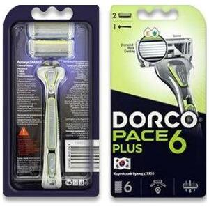 Бритва Dorco PACE 6 Plus мужская безопасная с 6 лезвиями с триммером + 1 сменный картридж, блистер