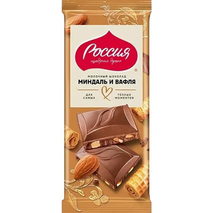 Шоколад Россия щедрая душа миндаль вафля 75 гр., флоу-пак