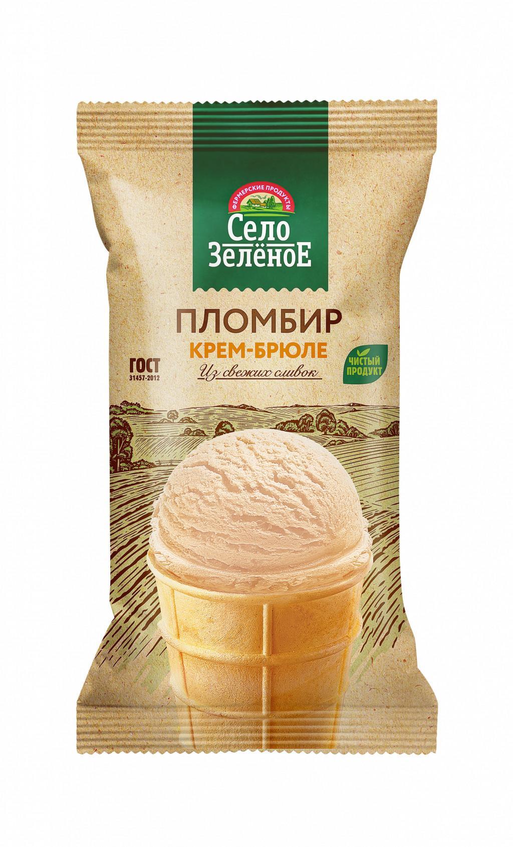 Мороженое Село Зелёное крем-брюле 15% стаканчик 90 гр., флоу-пак