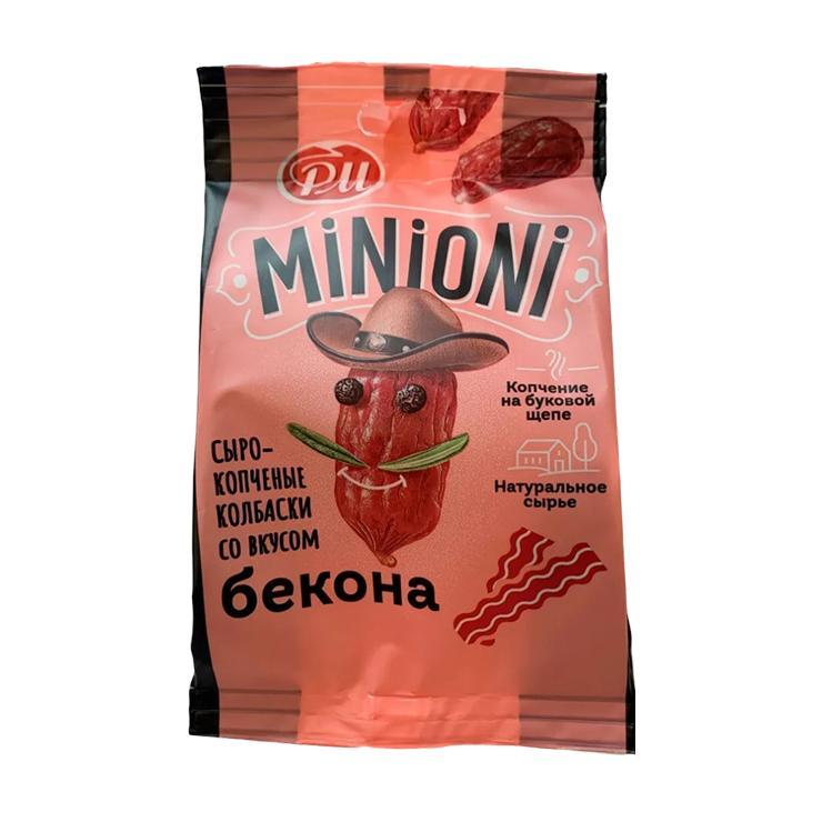 Колбаски сырокопчёные Minioni cо вкусом бекон 50 гр., флоу-пак