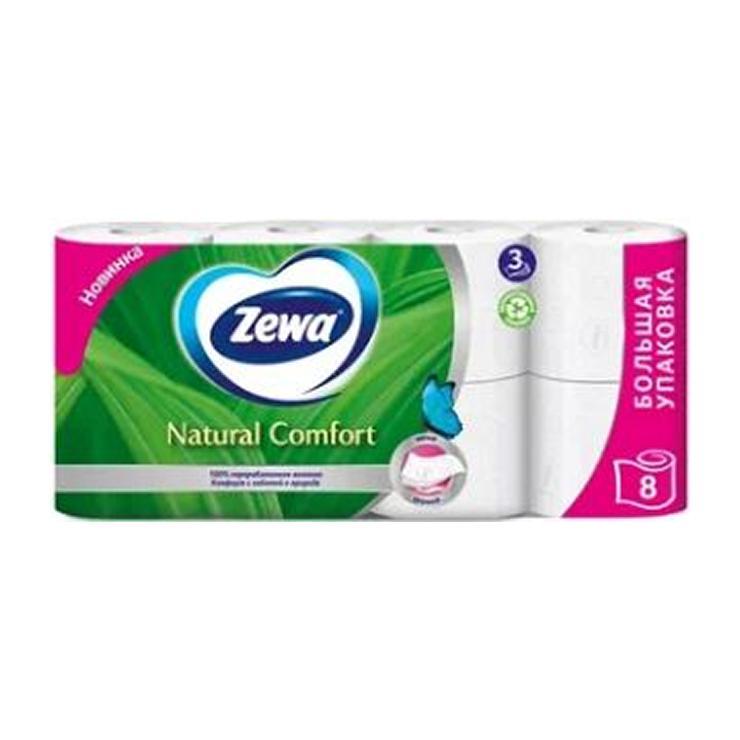 Туалетная бумага Zewa Natural comfort трехслойная 8 шт., флоу-пак