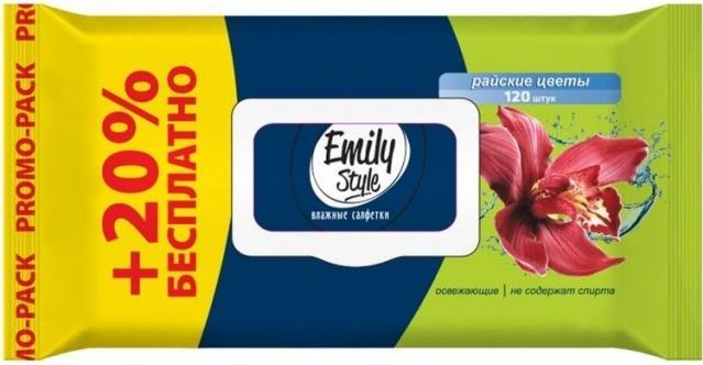 Салфетки влажные Emily Style универсальные райские цветы 120 шт., флоу-пак