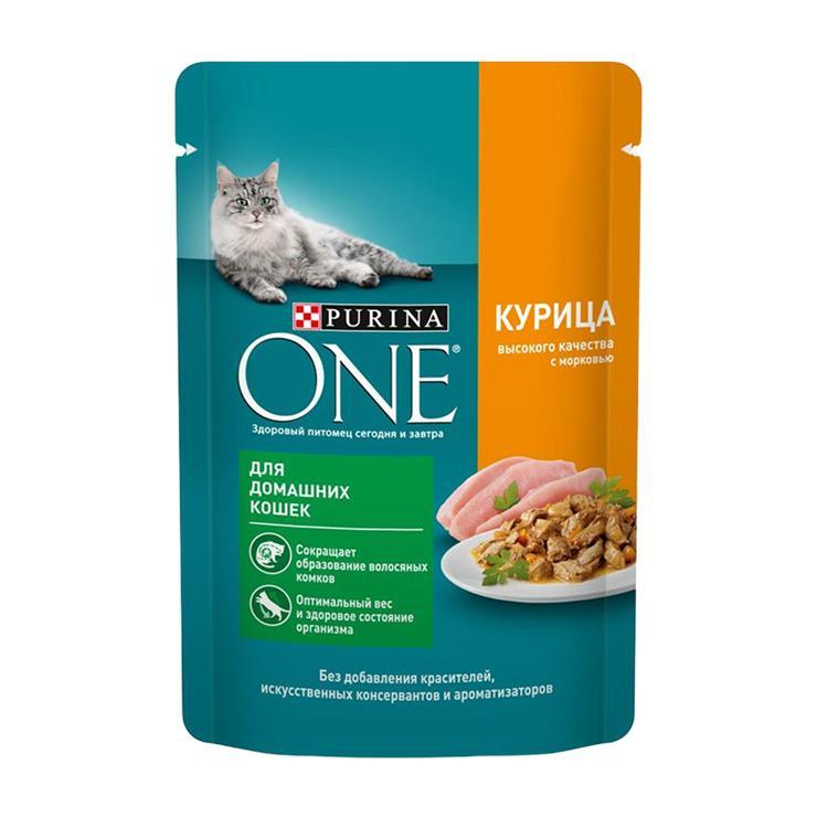 Корм влажный для домашних кошек Purina ONE с курицей 75 гр., пауч
