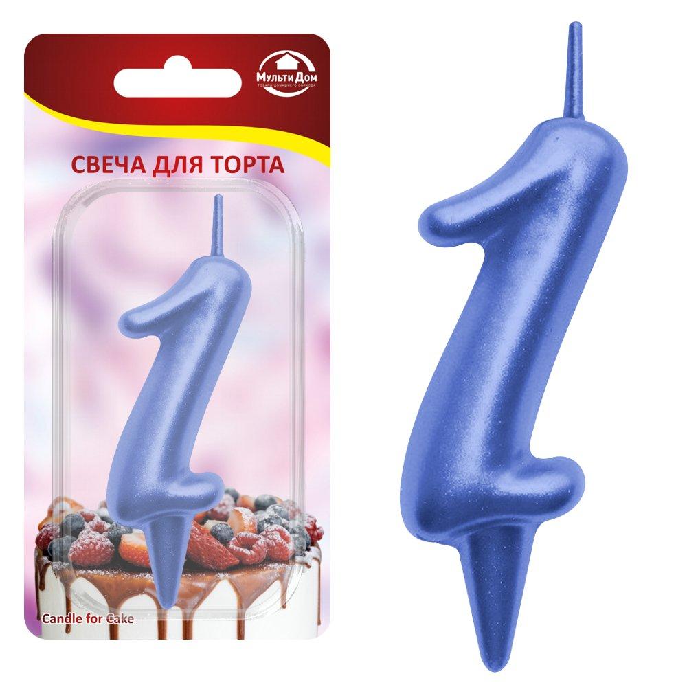 Свеча для торта Овал цифра 1 (синий), 8х4х1,2 см.