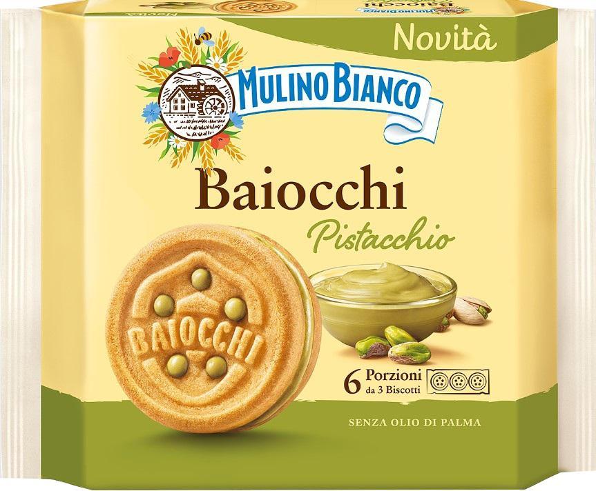 Печенье Mulino Bianco Baiocchi сахарное с фисташковой начинкой 168 гр., флоу-пак