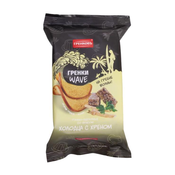 Гренки Гренковъ WAVE ржано-пшеничные со вкусом холодца с хреном 75 гр., флоу-пак