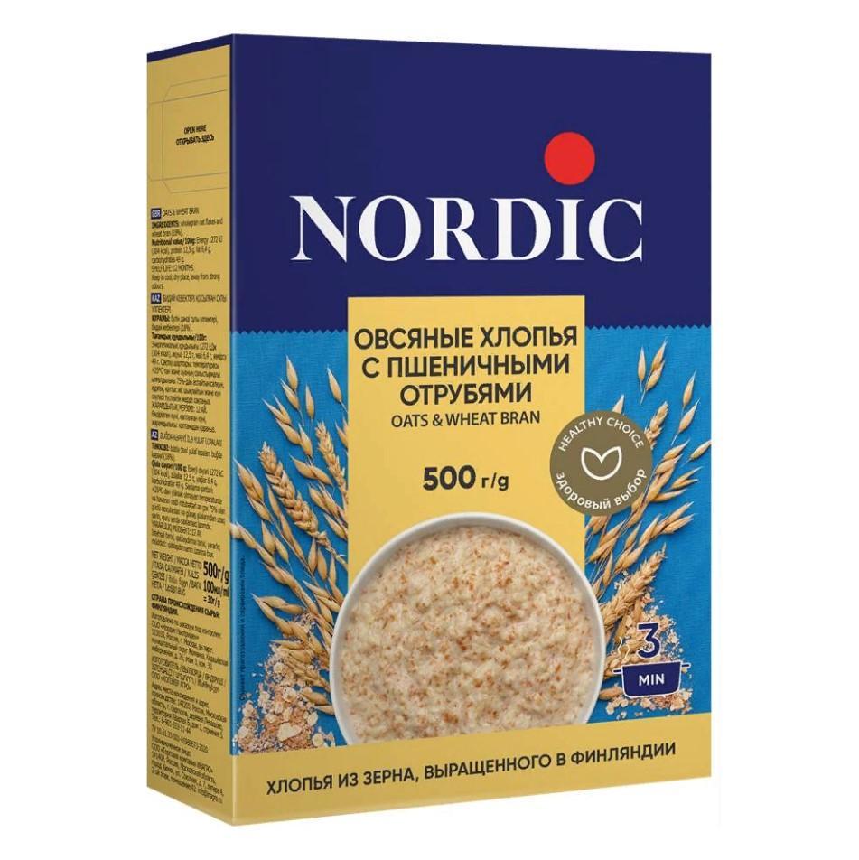 Хлопья Nordic овсяные с пшеничными отрубями 500 гр., картон