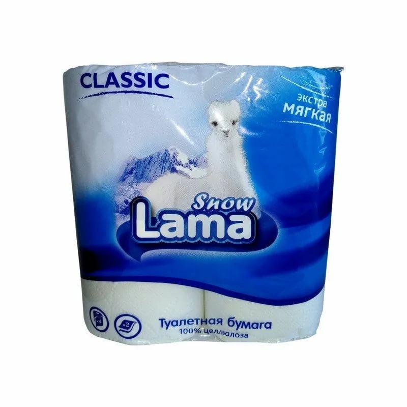 Туалетная бумага Snow Lama белая 2 слоя 4 рулона, флоу-пак