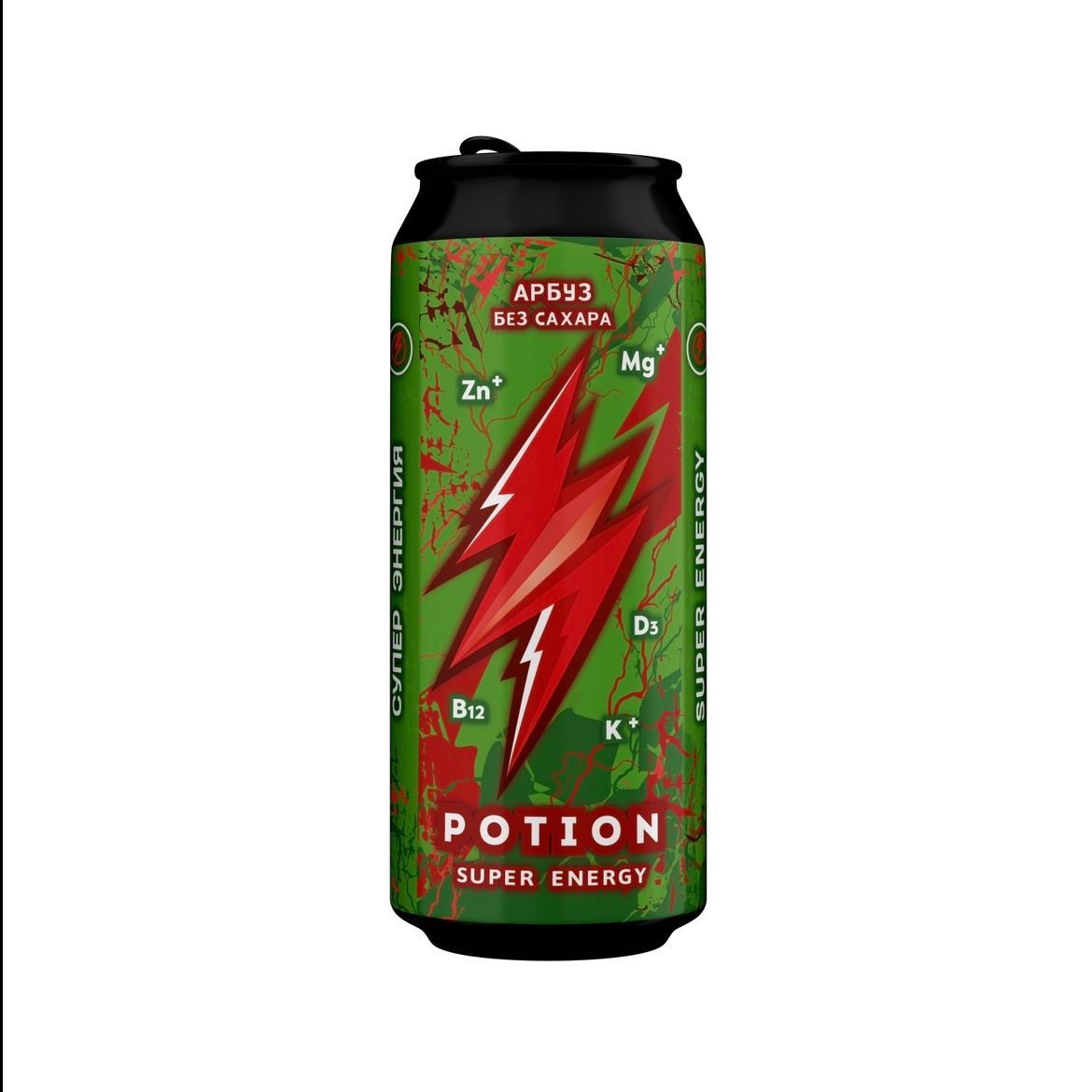 Напиток функциональный тонизирующий Potion Super Energy Арбуз без сахара 450 мл., ж/б