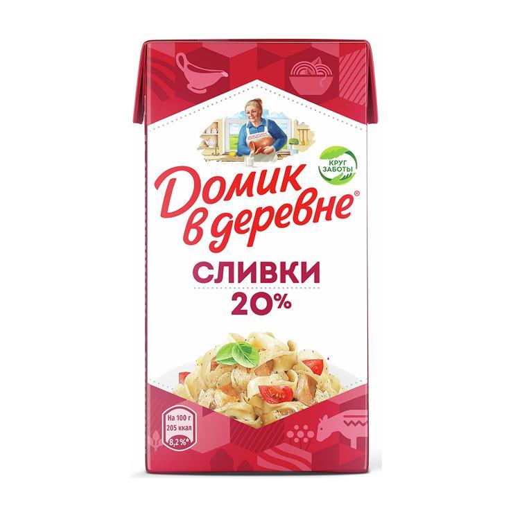 Сливки стерилизованные 20% Домик в деревне, 480 гр., тетра-пак