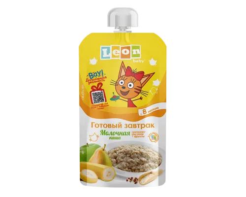 Каша Leon Baby Три Кота молочная гречнево-рисовая и фрукты с 8  месяцев 115 гр., пауч