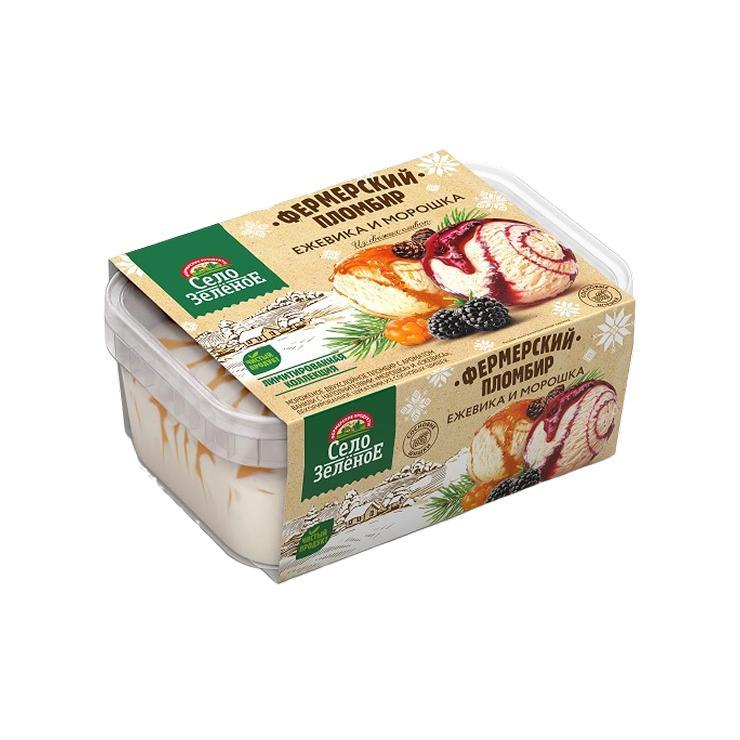 Мороженое Село Зелёное морошка и ежевика с шишками пломбир 450 гр., ванна