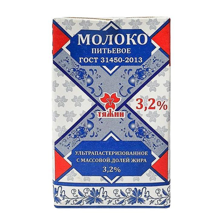 Молоко Тяжин ультрапастеризованное 3,2% 1 л., тетра-пак