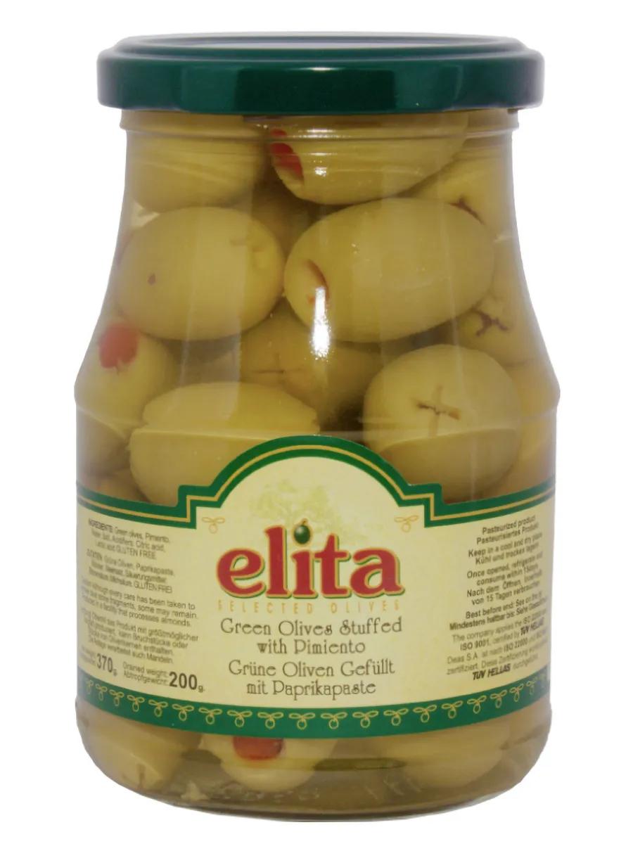 Оливки ELITA зеленые фаршированные перцем пименто, 370 мл., стекло
