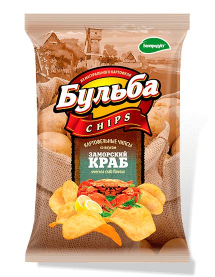 Чипсы из сырого картофеля Бульба chips со вкусом заморского краба 150 гр., флоу-пак