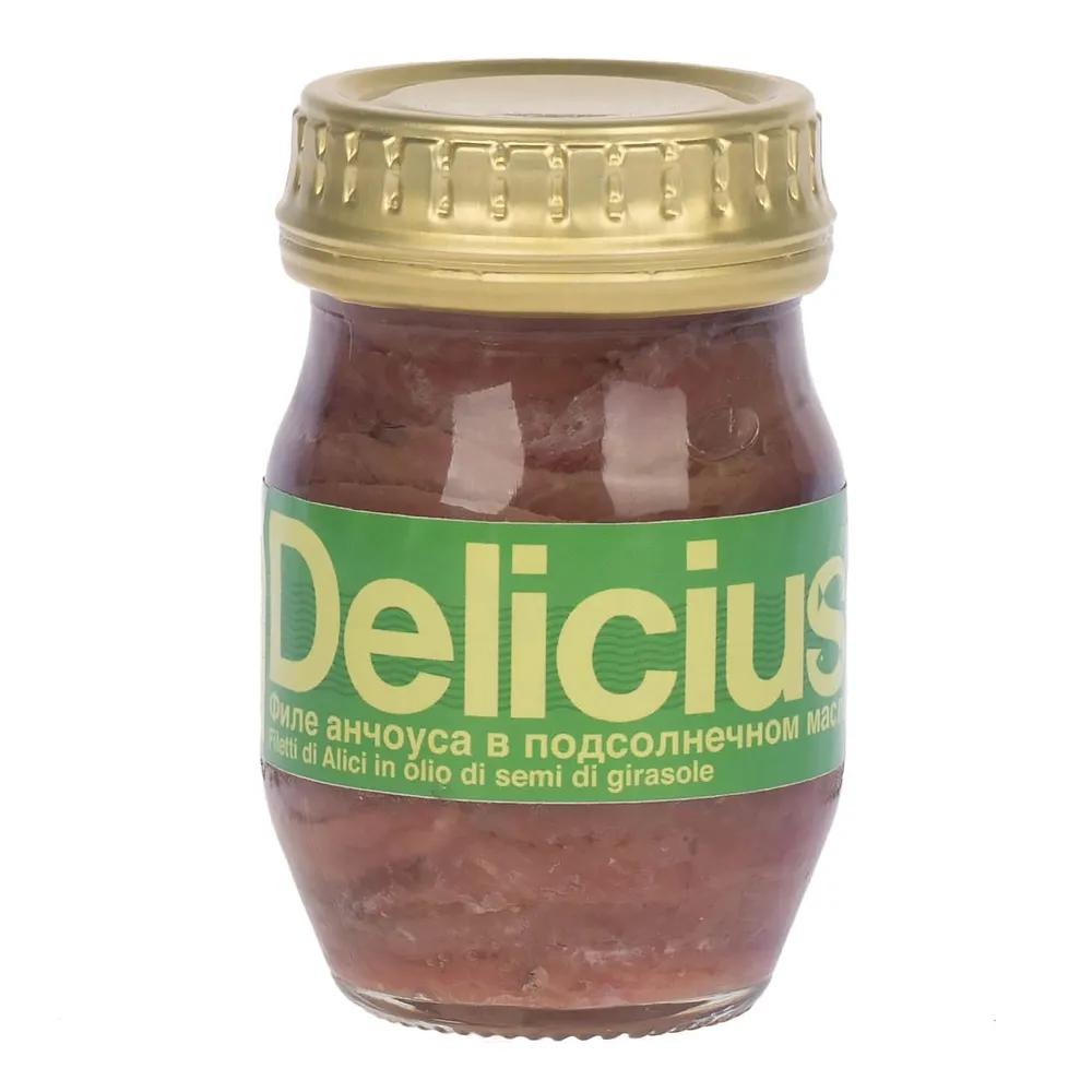 Анчоус Delicius филе в подсолнечном масле 90 гр., стекло