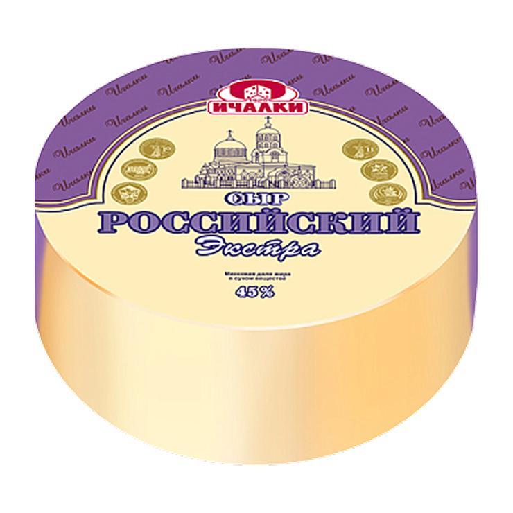Сыр Ичалки Российский экстра 45% круг 6,3 кг., вакуум