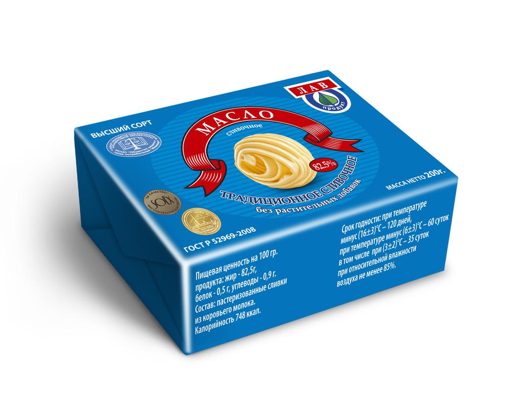Масло сливочное Лав Продукт Традиционное несоленое 82,5% 200 гр., обертка